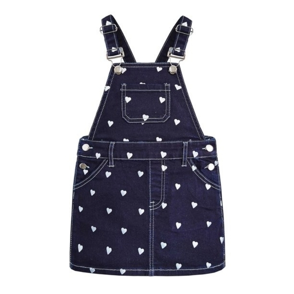 Girls Size 9/10 Blue Denim Heart Overall Dress Pinafore Buckle Adjustable School - Picture 1 of 8